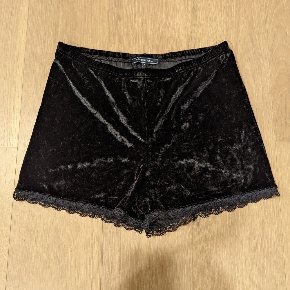 Whimsigoth BCBGMaxAzria Black Velvet Shorts with Lace Detail